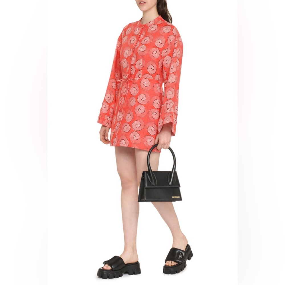 STAUD Karlee Printed Linen Dress in Red Print size small